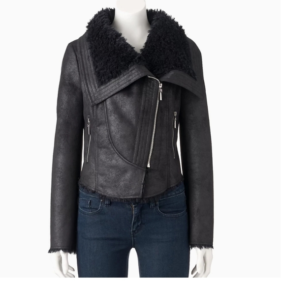 Jennifer Lopez Jackets & Blazers - J. Lopez Black Short Bikers Aviator Fur  Shearling Flying Pilot Jacket